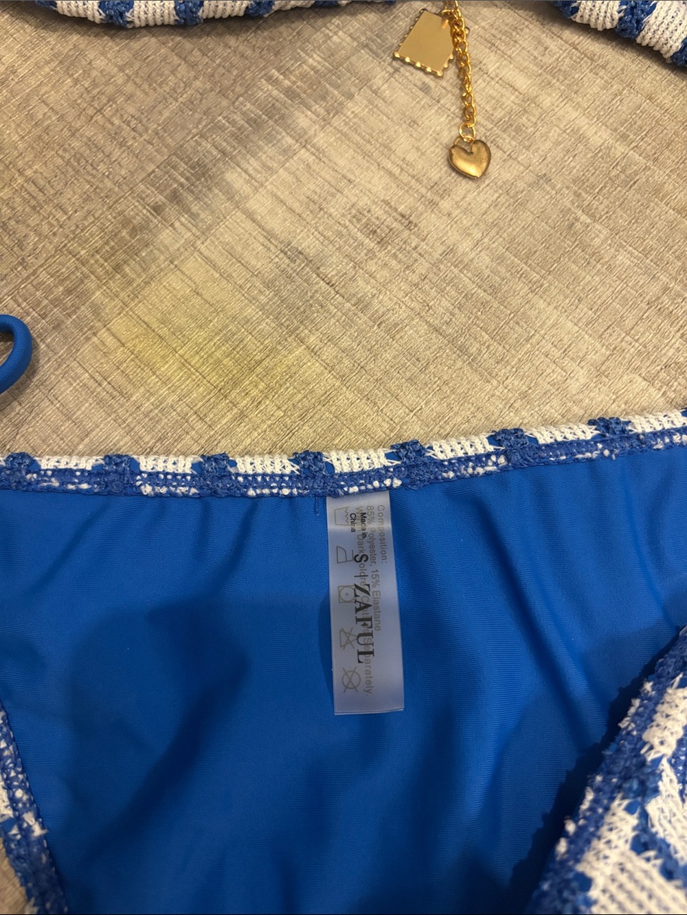Striped Blue & White Crochet Tie-Side Bikini - Picture 2 of 4